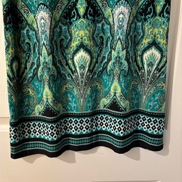 Green Black Sheath Midi Dress 3/4 Sleeve Scoop Neck Size 12 - Picture 4 of 8